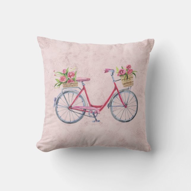 Vintage Pink Bicycle Cushion (Front)