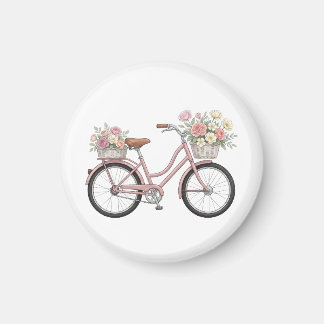 Vintage Pink Bicycle with Floral Baskets Sticker Magnet