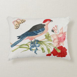 Vintage Pink Bird Butterfly Floral Art Print Decorative Cushion