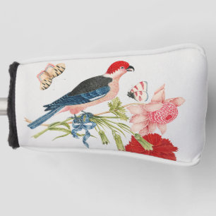 Vintage Pink Bird Butterfly Floral Art Print Golf Head Cover