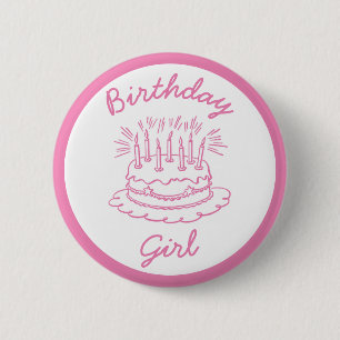 Vintage Pink Birthday Cake 6 Cm Round Badge