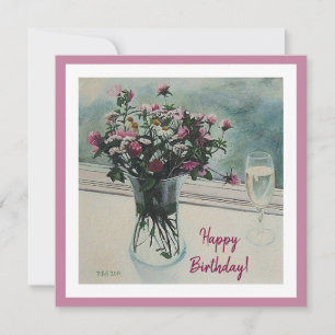 Vintage pink Birthday flowers card by Pola.B.Alex