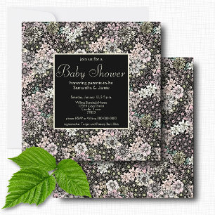 Vintage Pink Black Botanical Floral Baby Shower Invitation