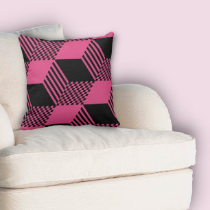 Vintage Pink & Black Stripe Diamond Chequered Cushion