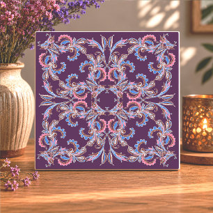 Vintage Pink & Blue Arabesque Tile on Royal Plum