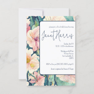 Vintage Pink, Blue, Floral Petunias, Bridal Shower Invitation