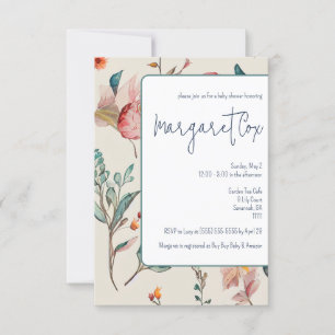 Vintage Pink, Blue, Green Floral Baby Shower Invitation