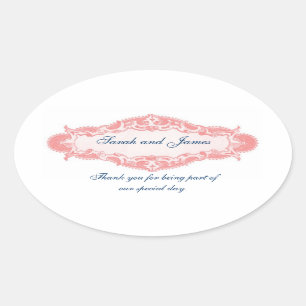 Vintage Pink Blue Thank You Wedding Stickers