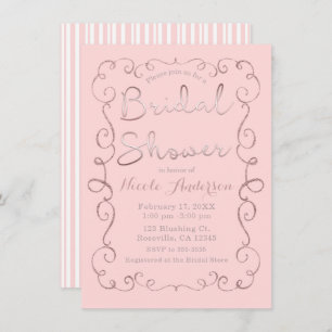 Vintage Pink Blush Glitter Rose Gold Bridal Shower Invitation