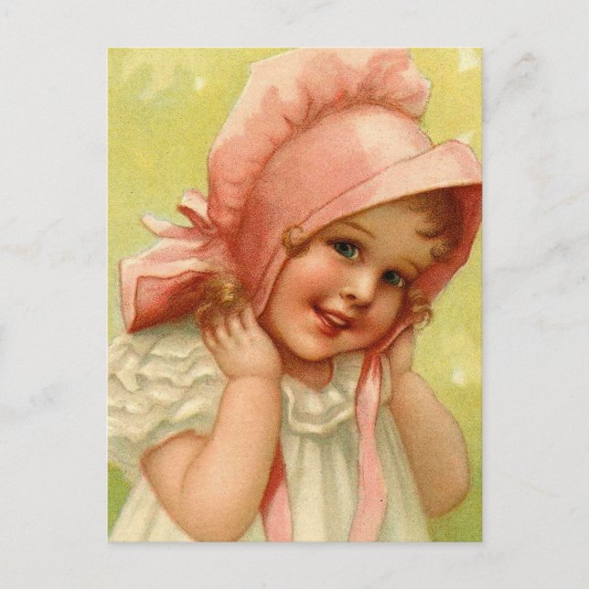 Vintage Pink Bonnet Girl Postcard (Front)