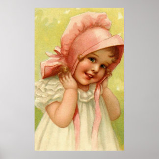 Vintage Pink Bonnet Girl Poster