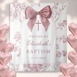 Vintage Pink Bow Baptism Photo Backdrop Tapestry<br><div class="desc">This pretty baptism,  christening photo booth backdrop features an elegant pink bow and stylish typography with a floral background and can be personalized with your name and special date. Designed by Thisisnotme©</div>