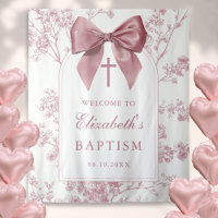 Vintage Pink Bow Baptism Photo Backdrop