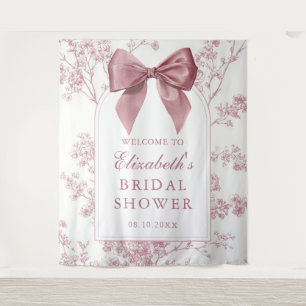Vintage Pink Bow Bridal Shower Photo Backdrop Tapestry