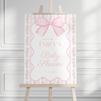 Vintage Pink Bow Floral Baby Shower Welcome Sign