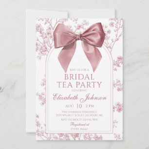 Vintage Pink Bow Floral Bridal Tea Party Invitation
