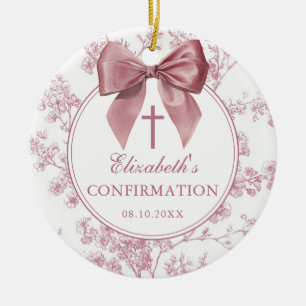 Vintage Pink Bow Floral Confirmation Ceramic Tree Decoration