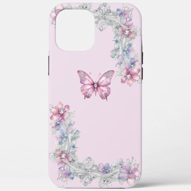 Vintage Pink Buttterfly iPhone 12 Pro Max Case (Back)