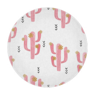 Vintage Pink Cactus Watercolor Pattern Cutting Board