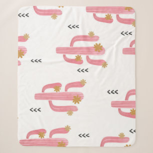 Vintage Pink Cactus Watercolor Pattern Sherpa Blanket