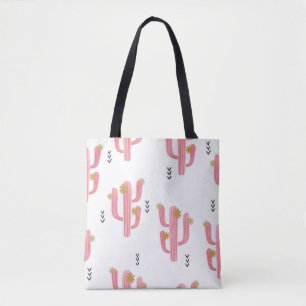 Vintage Pink Cactus Watercolor Pattern Tote Bag