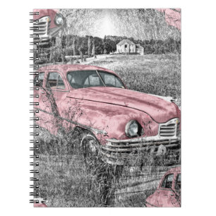 vintage pink car notebook