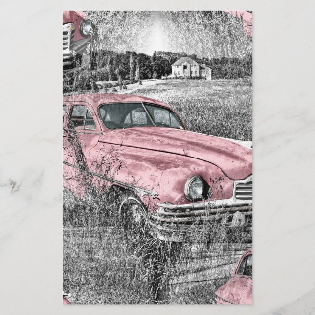 vintage pink car stationery (Front)