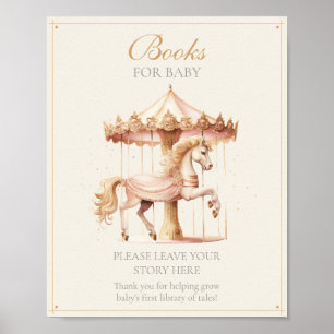 Vintage Pink Carousel Horse Books For Baby  Poster