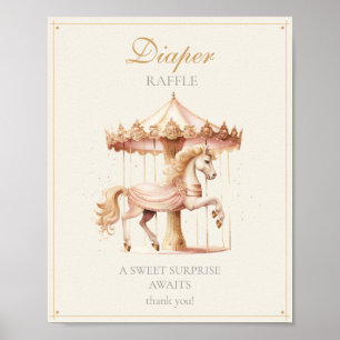 Vintage Pink Carousel Horse Diaper Raffle Poster