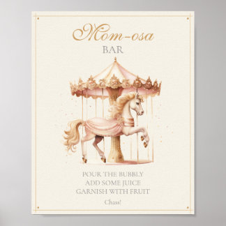Vintage Pink Carousel Horse Mom-osa Bar  Poster