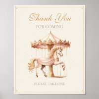 Vintage Pink Carousel Horse Thank You for Coming