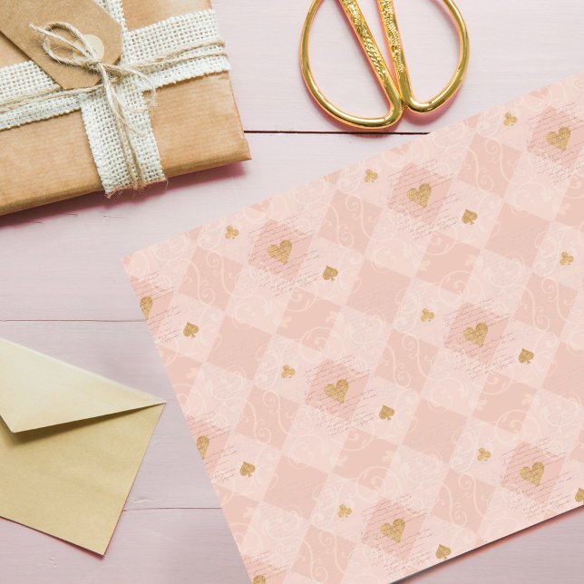 Vintage Pink Checkerboard & Playing Card Suits Tissue Paper (Creator Uploaded)
