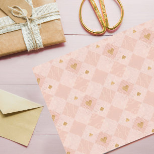 Vintage Pink Chequerboard & Playing Card Suits Tissue Paper