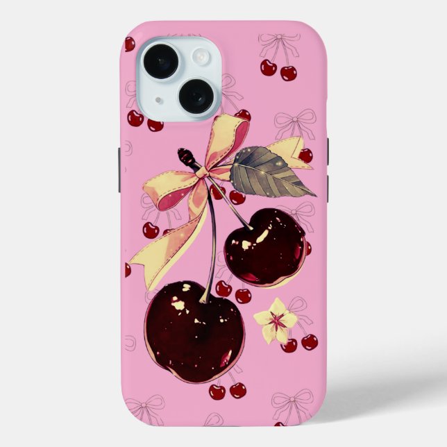 Vintage Pink  Cherry and Bow Pattern iPhone case (Back)