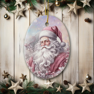 Vintage Pink Christmas Classic Santa Ceramic Tree Decoration
