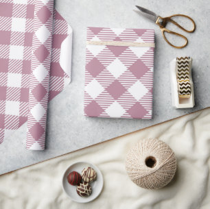 Vintage Pink Christmas Gingham Pattern Wrapping Paper