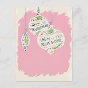 Vintage Pink Christmas Holiday Postcard