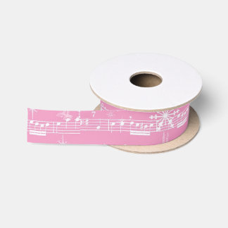 Vintage Pink Christmas Musical Sheet Satin Ribbon