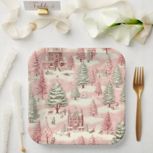 Vintage Pink Christmas  Paper Plate