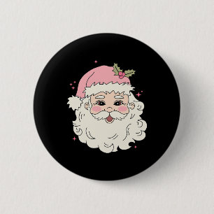 Vintage Pink Christmas Santa Claus Merry Xmas Wome 6 Cm Round Badge
