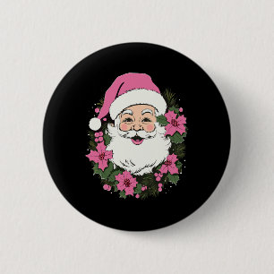 Vintage Pink Christmas Santa Claus Merry Xmas Wome 6 Cm Round Badge