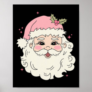 Vintage Pink Christmas Santa Claus Merry Xmas Wome Poster