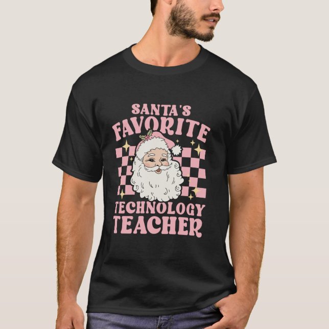 Vintage Pink Christmas Santas Favourite Technology T-Shirt (Front)