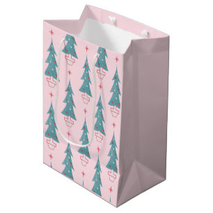 Vintage Pink Christmas Tree  Medium Gift Bag