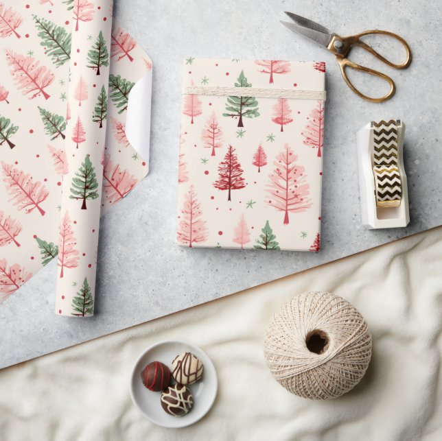 Vintage Pink Christmas Tree  Wrapping Paper (Crafts)