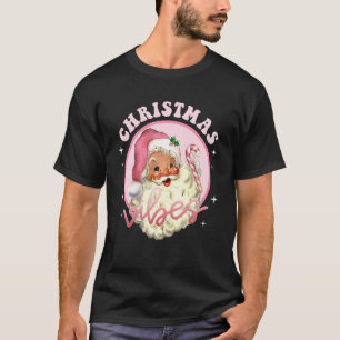 Vintage Pink Christmas Vibes Pink Santa Claus T-Shirt
