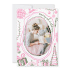 Vintage Pink Christmas Watercolor Family Photo