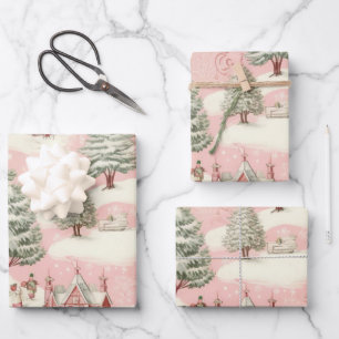 Vintage Pink Christmas  Wrapping Paper Sheet
