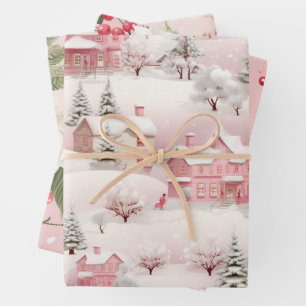 Vintage Pink Christmas Wrapping Paper Sheet