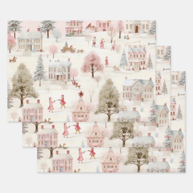 Vintage Pink Christmas  Wrapping Paper Sheet (Set)